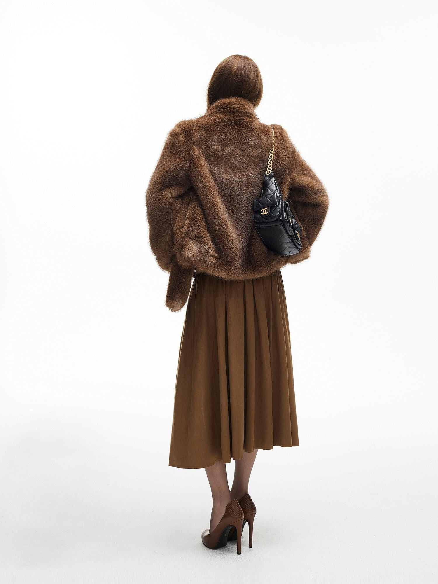 iamxiaa Natural Brown V-neck Oversized Silhouette Women&