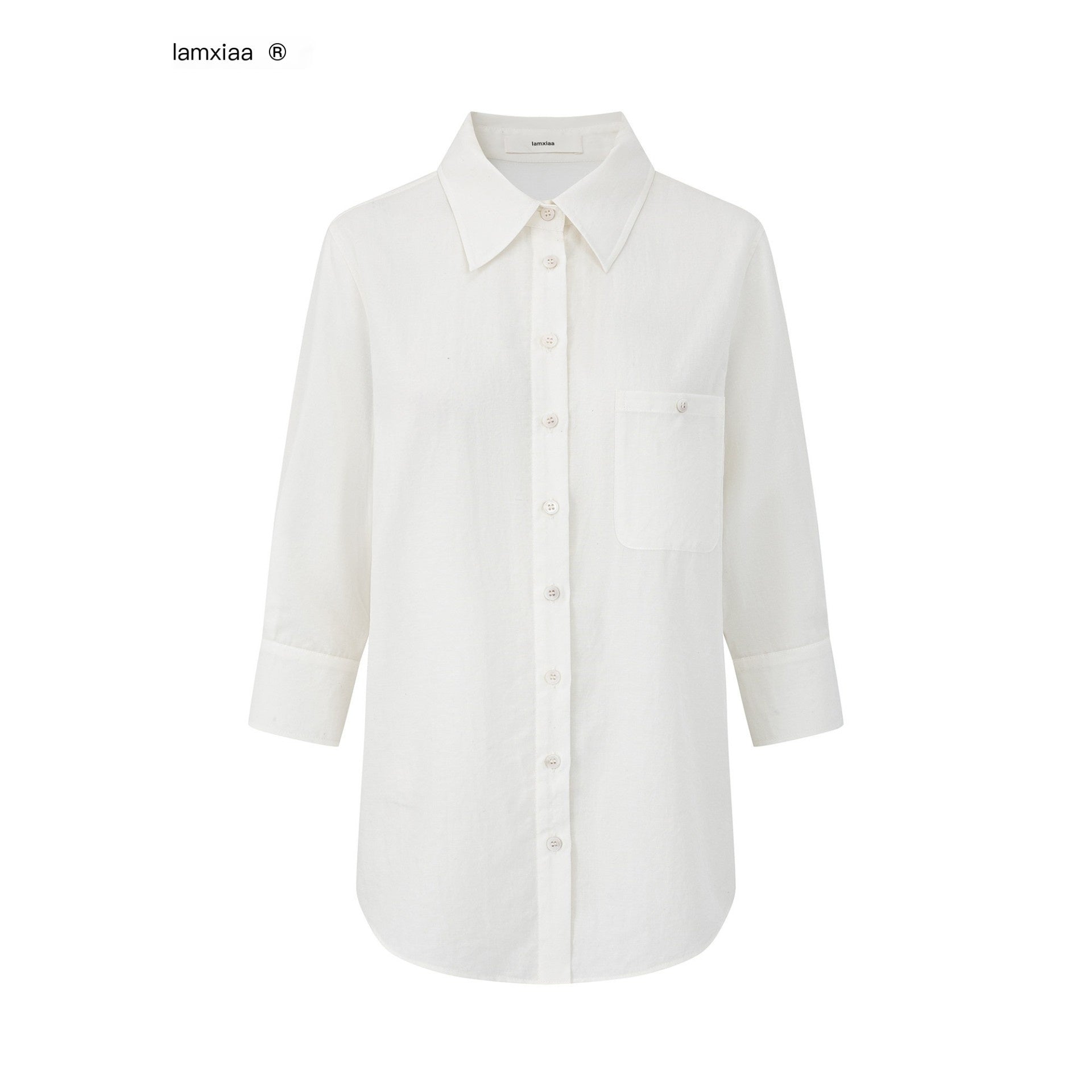 iamxiaa_Natural_Crepe_Semi_Sheer_Button_Collar_H_Shape_Women&