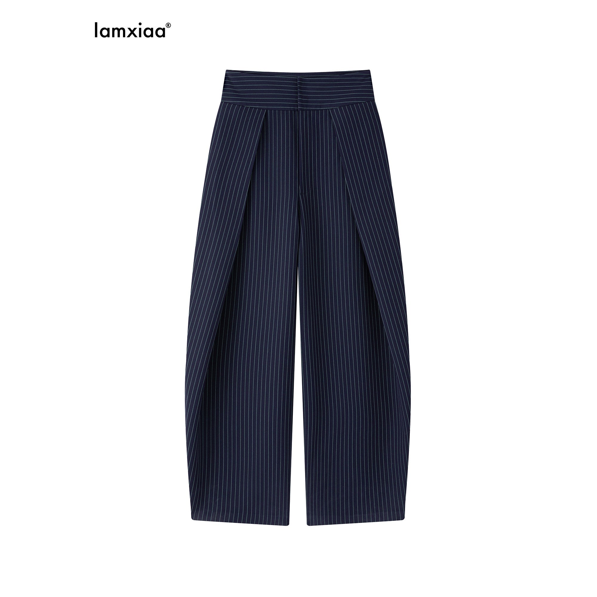 iamxiaa_Navy_Green_Pinstripe_Sculpted_Pleats_Banana_Wide_Leg_Women&