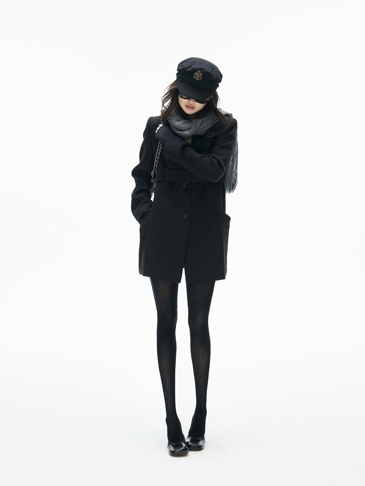 iamxiaa Notch Lapel Belted High Waist Mid Length Women&