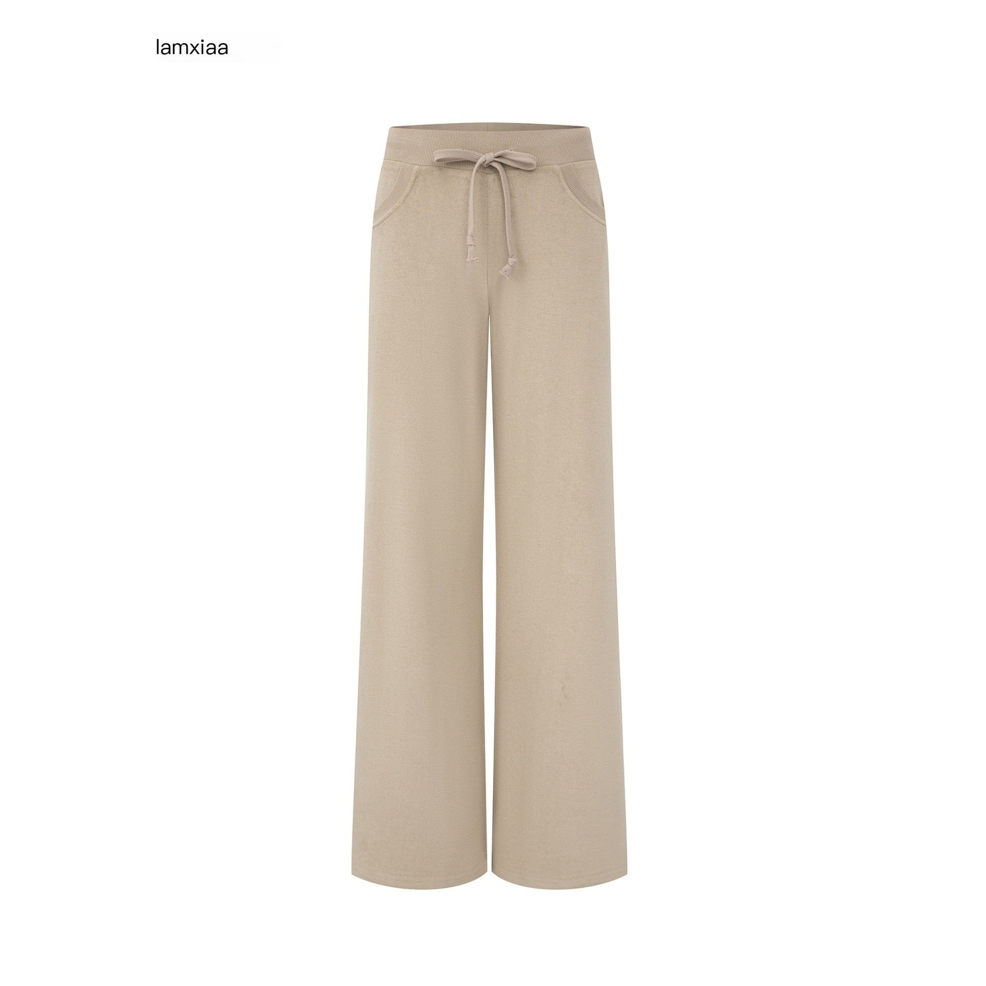 iamxiaa_Nude_Khaki_Cropped_Slim_Hoodie_Low_Waist_Straight_Women&