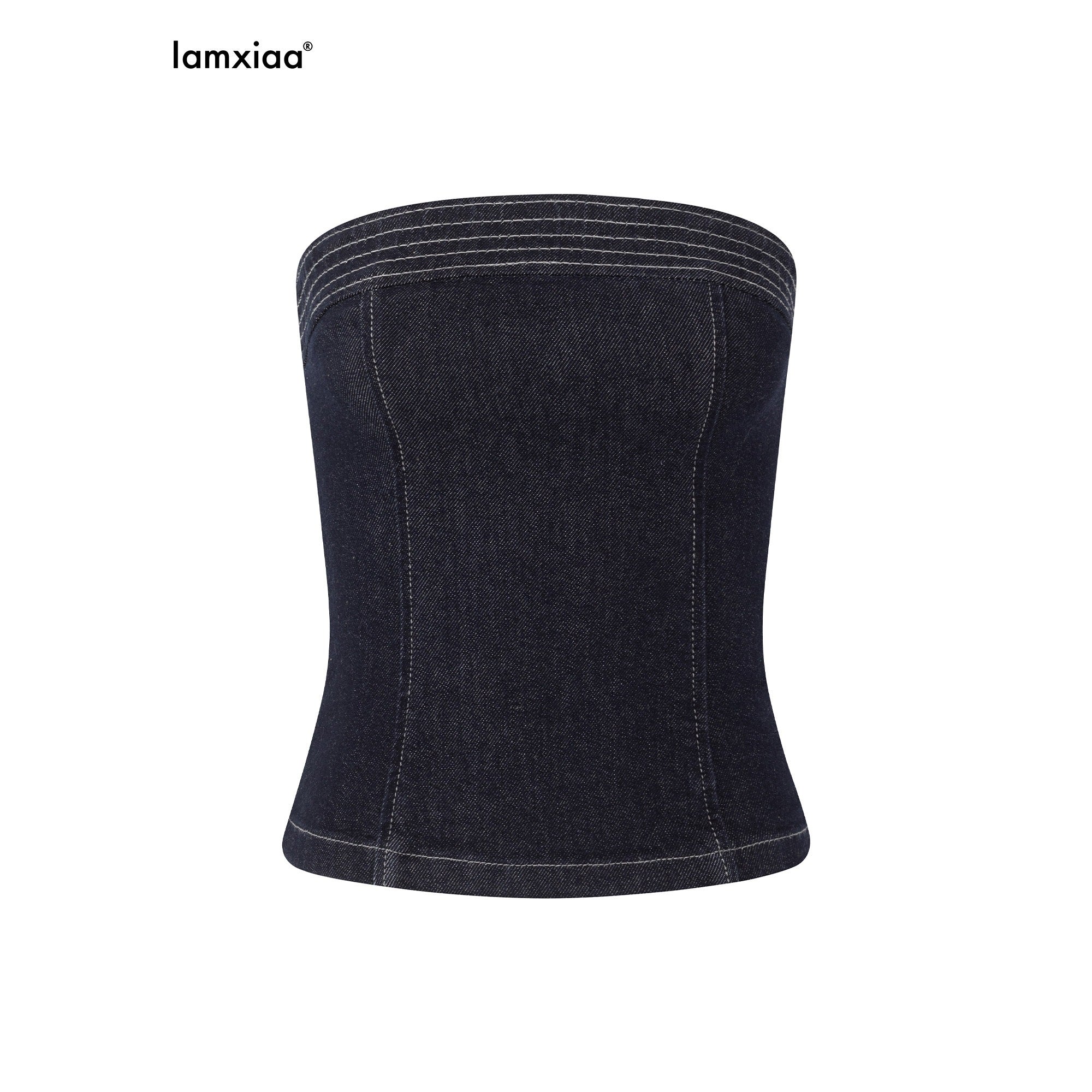 iamxiaa_Raw_Denim_Colorblock_Bustier_Women&