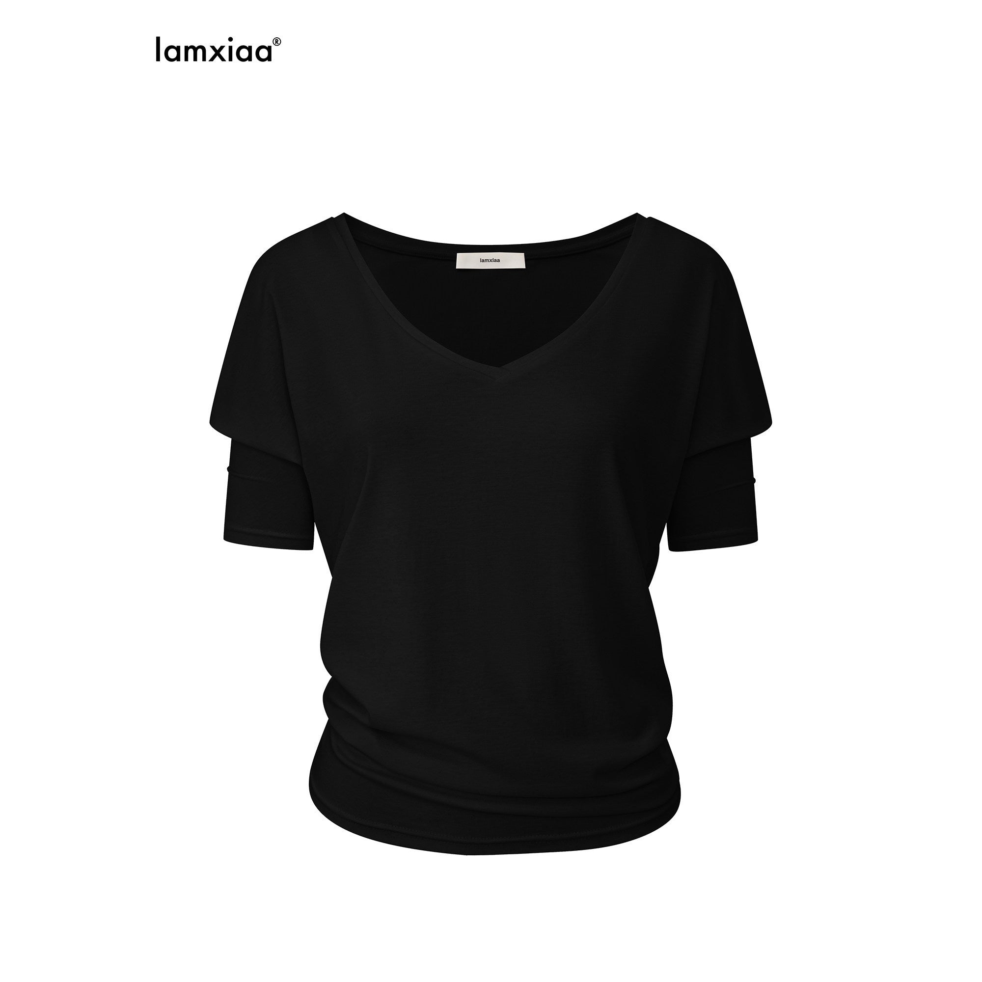 iamxiaa_Relaxed_V-neck_Batwing_Asymmetric_Shoulder_Women&
