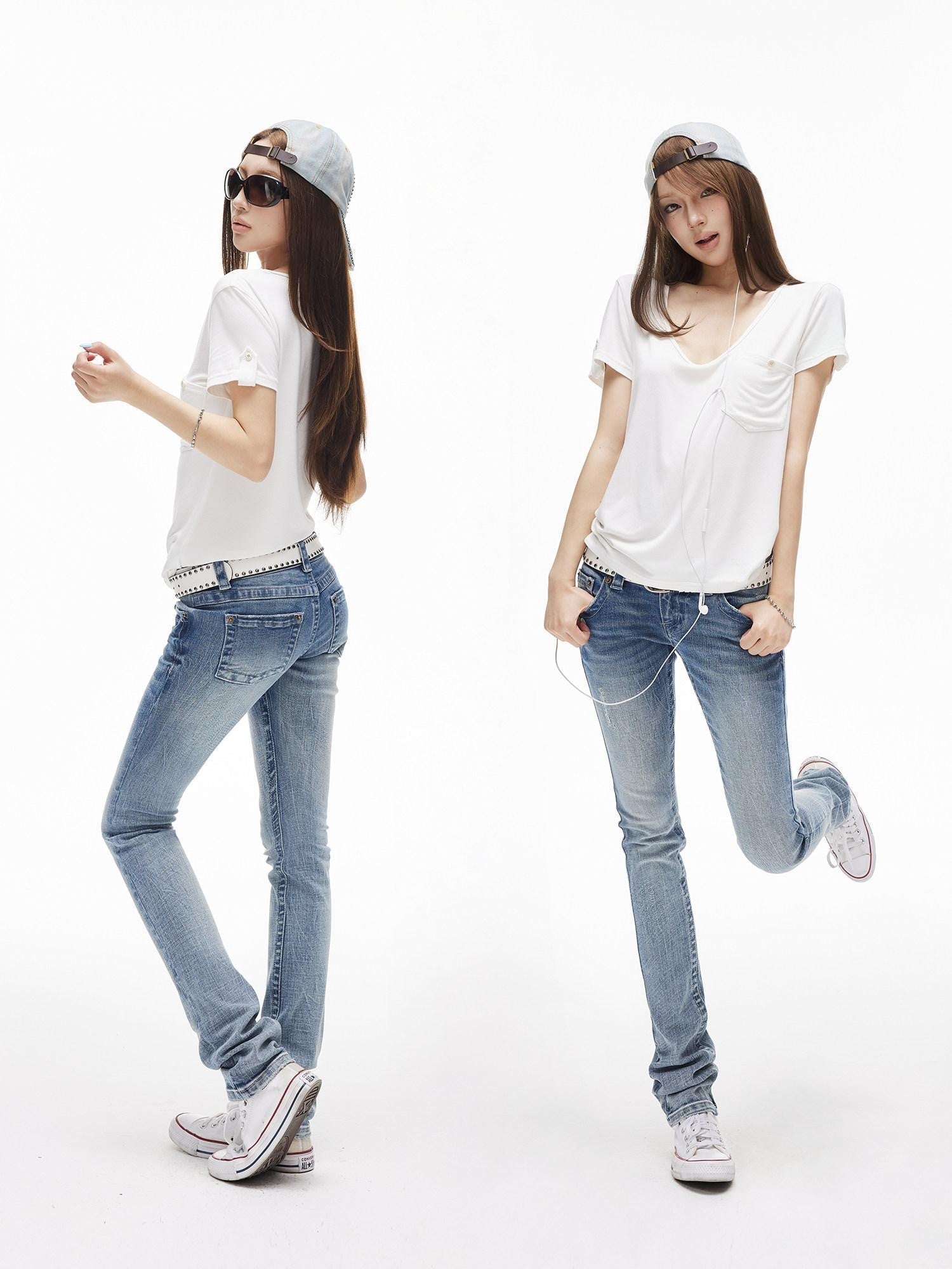iamxiaa Retro Distressed Small Rips Low Rise Women&