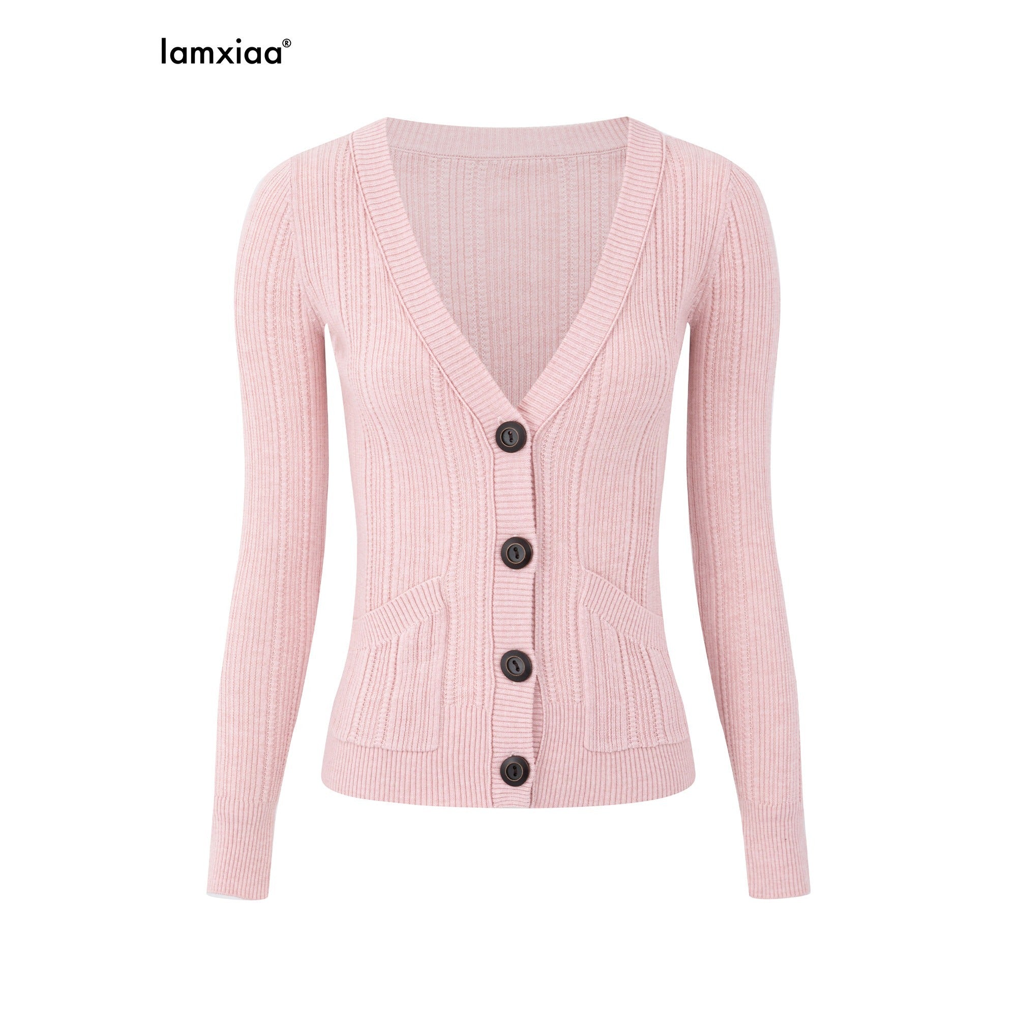 iamxiaa_Rib_Knit_V-neck_Vintage_Buttons_Double_Pocket_Slim_Women&