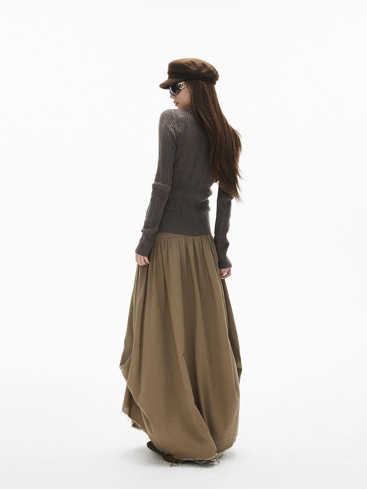 iamxiaa Rib Knit V-neck Vintage Buttons Double Pocket Slim Women&