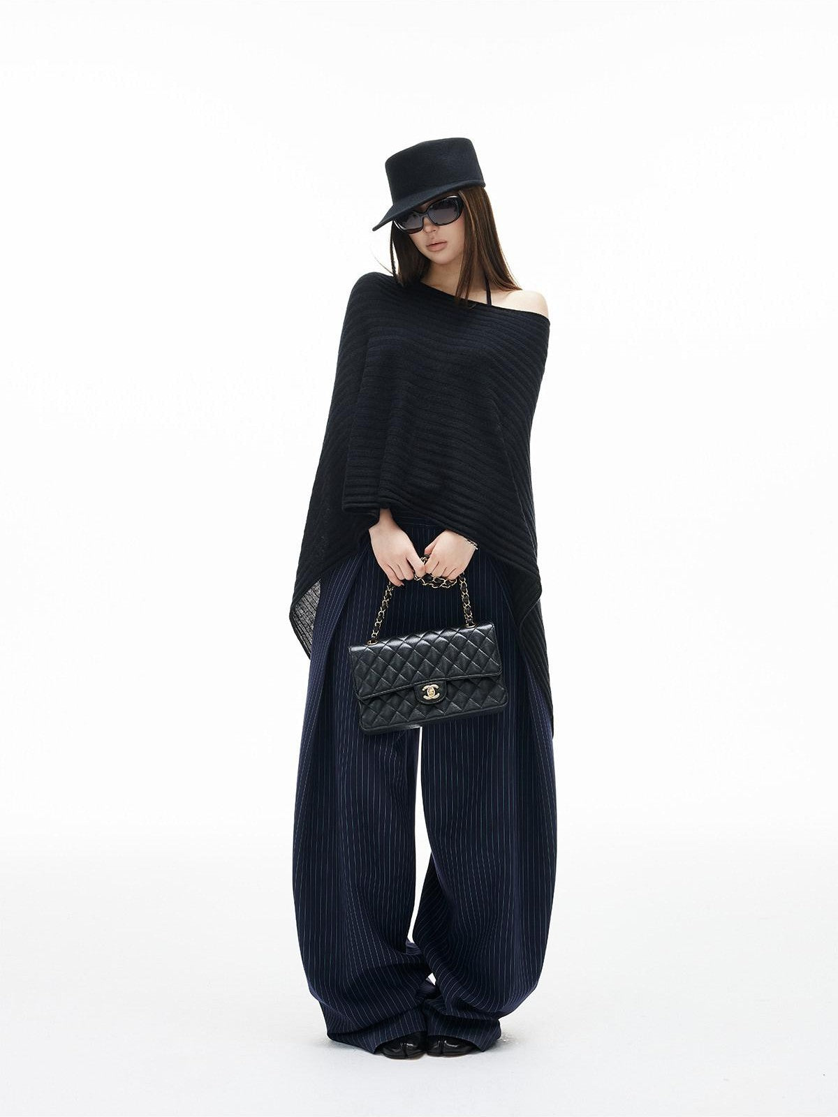 iamxiaa Ribbed Heavy Knit Asymmetrical Off Shoulder Women&