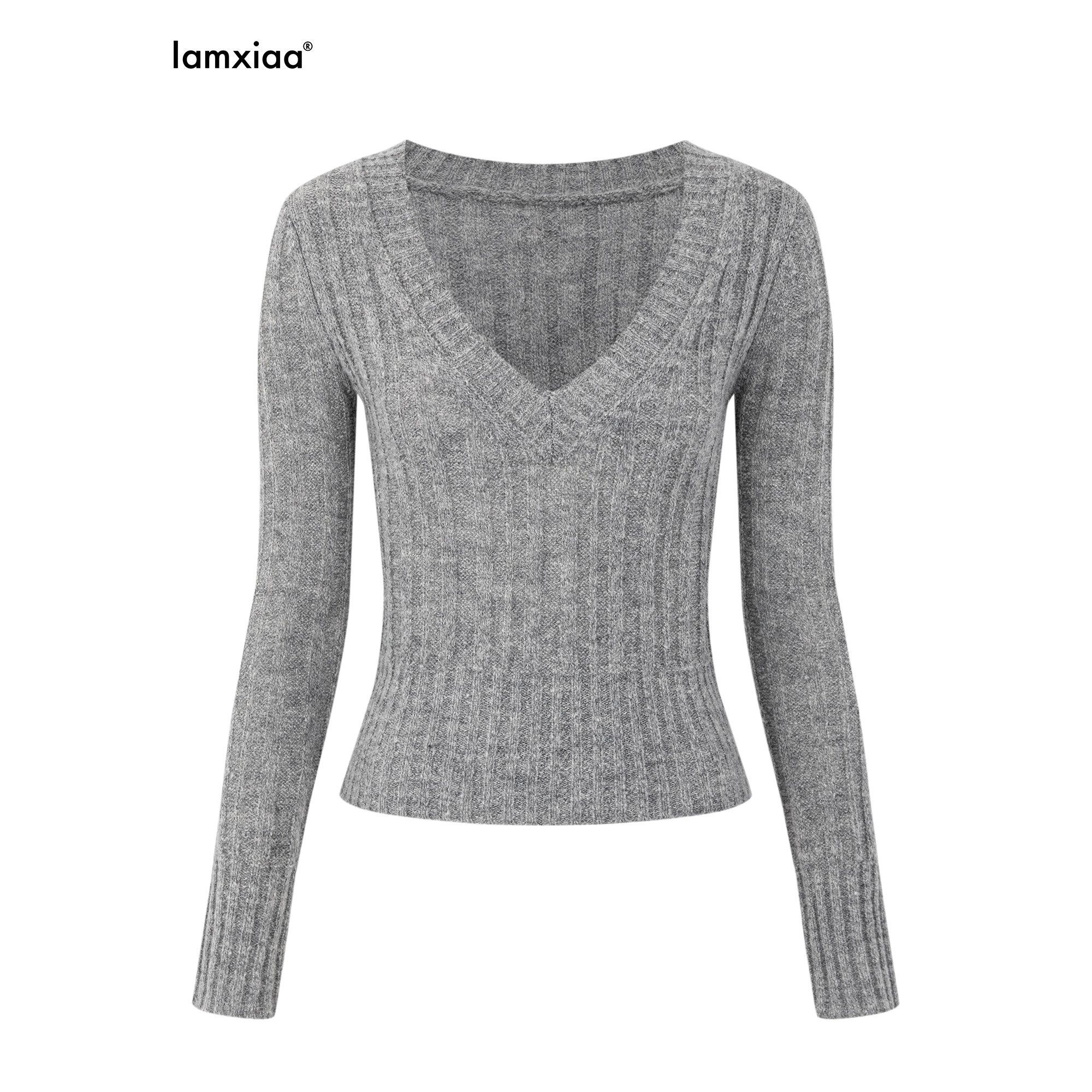 iamxiaa_Ribbed_V-neck_Soft_Fuzzy_Yarn_Vintage_Slim_Cropped_Women&