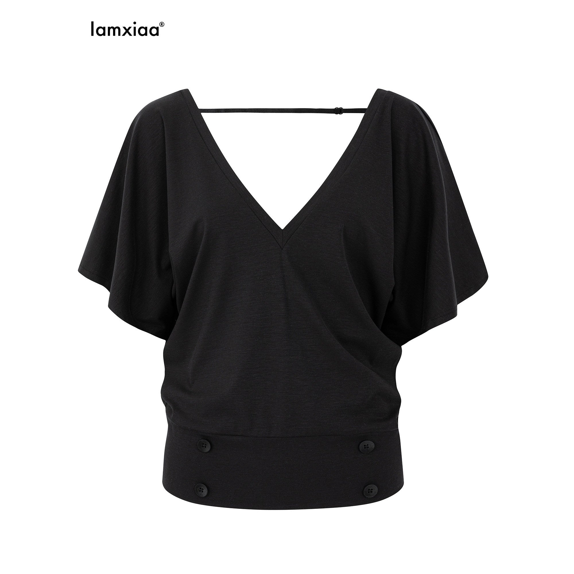 iamxiaa_Ruffle_Sleeve_V-neck_Adjustable_Open_Back_Buttons_Women&