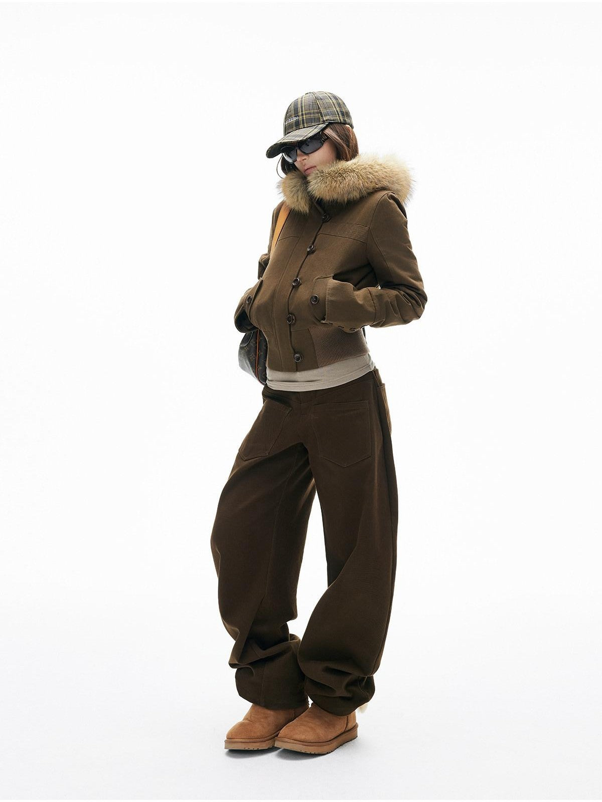 iamxiaa Satin Sheen Detachable Fur Hood H Silhouette Women&