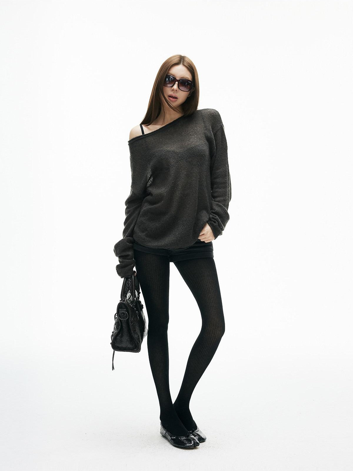 iamxiaa Sheer Boat Neck Drop Shoulder Women&