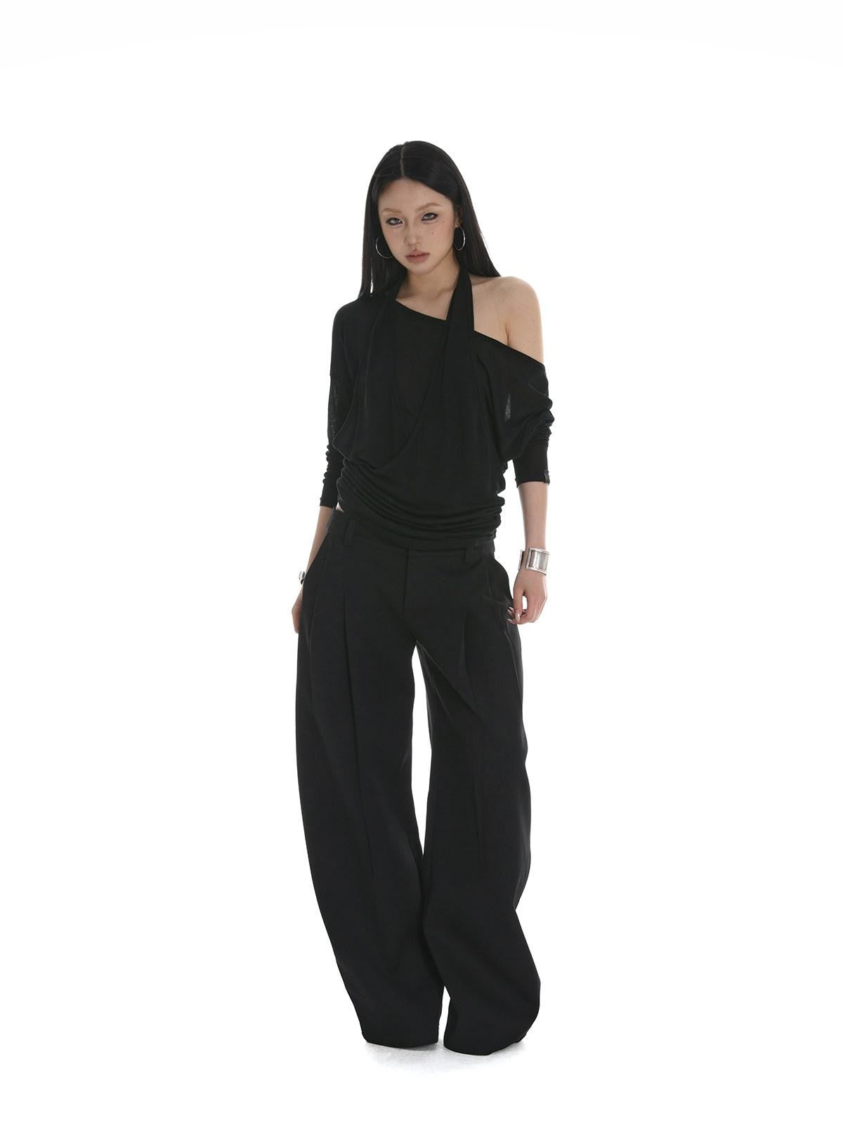 iamxiaa Sheer Ruched Halter Asymmetrical Layered Women&