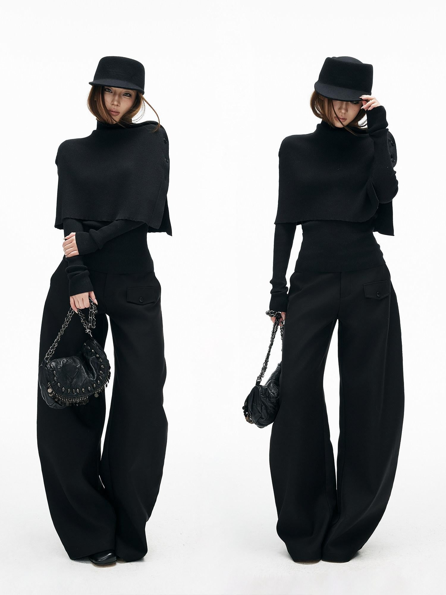iamxiaa Slim Fine Rib Buttoned Cape Henley Women&