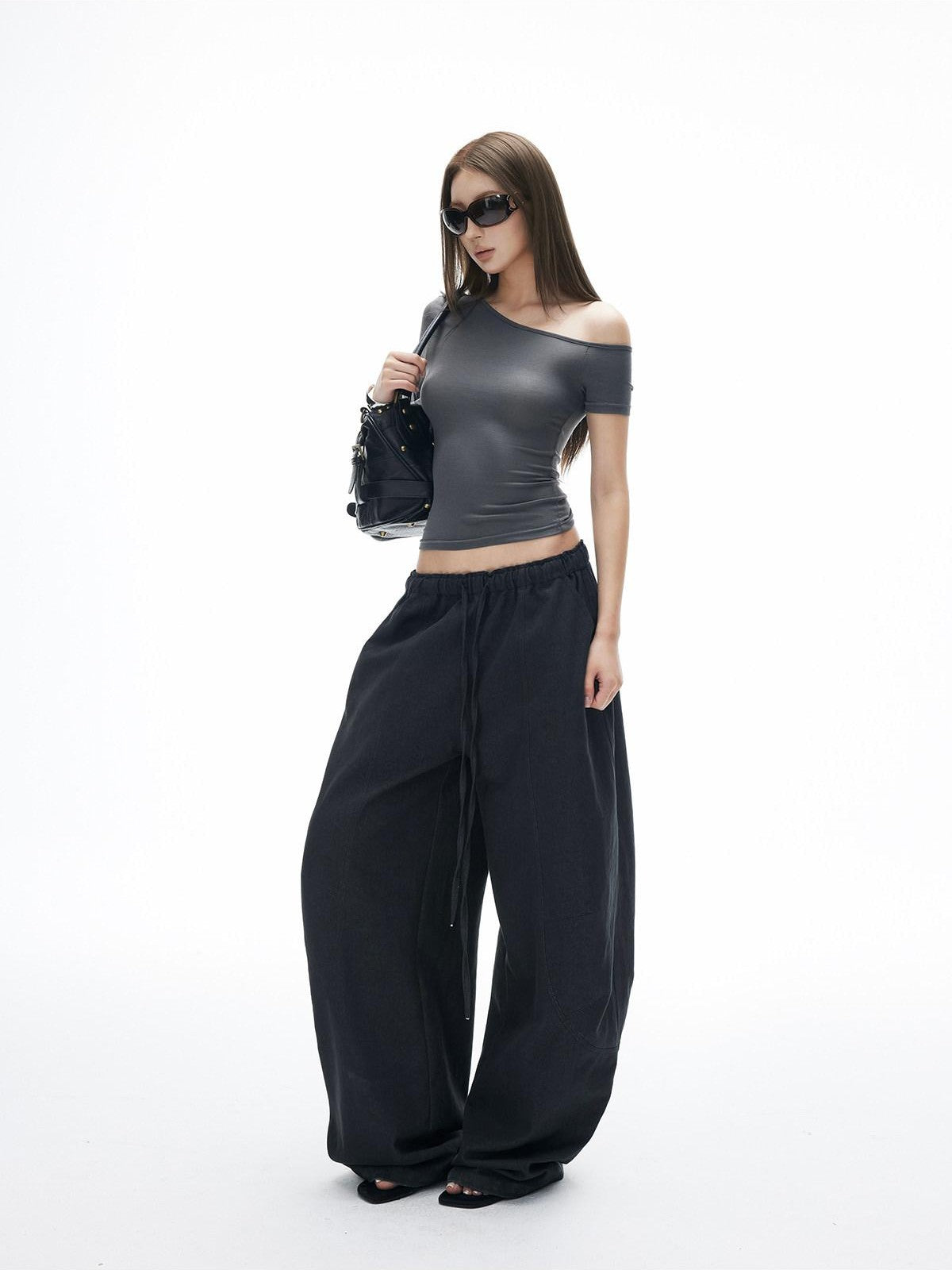 iamxiaa Slim Fit One Shoulder Off Shoulder Women&