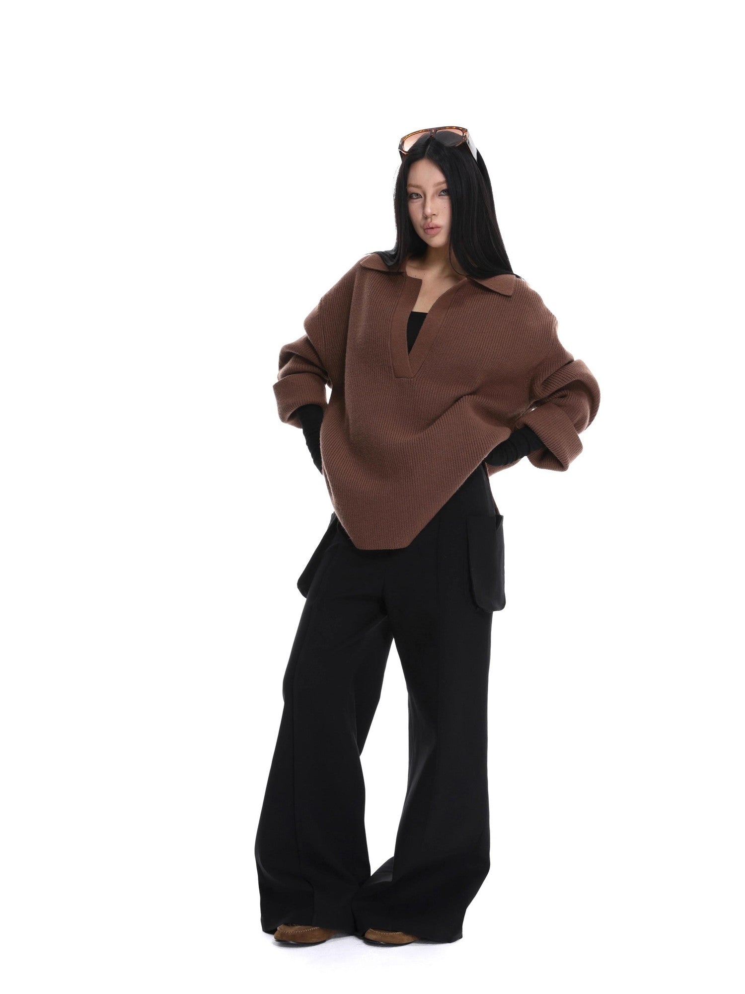 iamxiaa Slouchy Oversized V-neck Relaxed Outerwear Women&