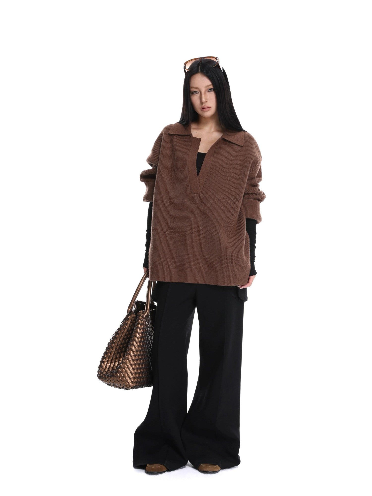 iamxiaa Slouchy Oversized V-neck Relaxed Outerwear Women&