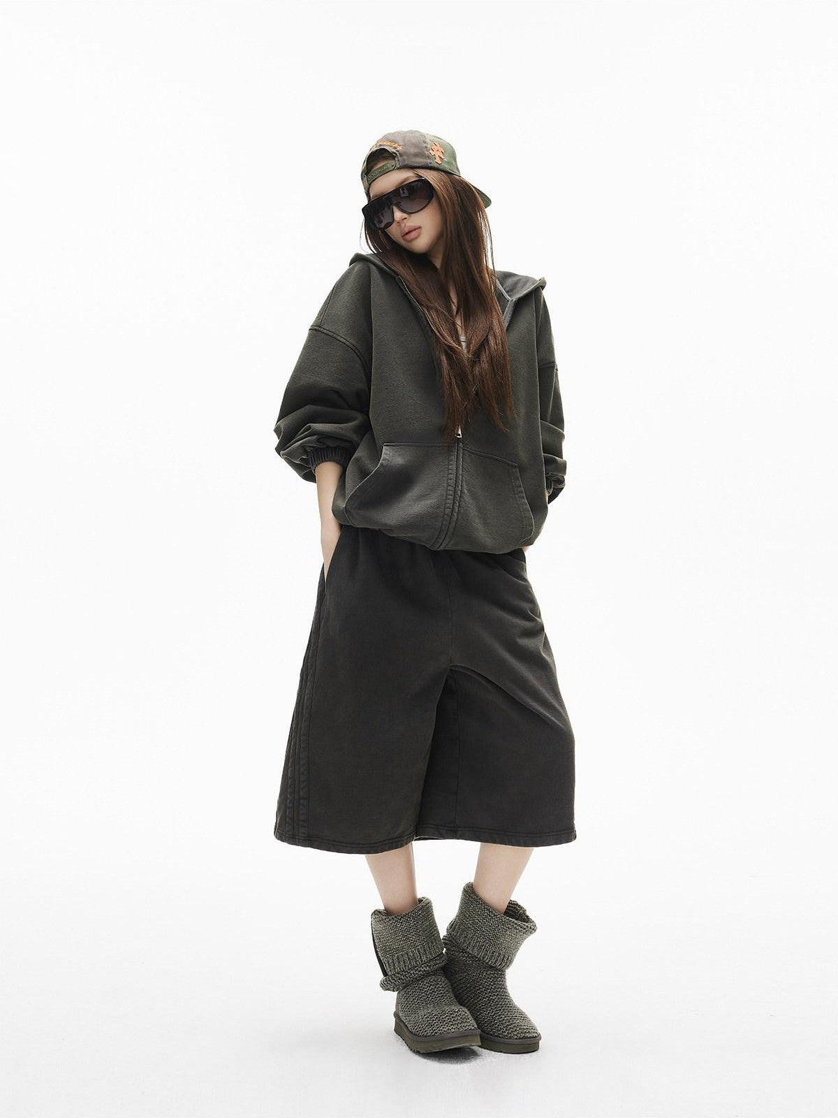 iamxiaa Snowflake Wash Hooded Baggy Cropped Women&