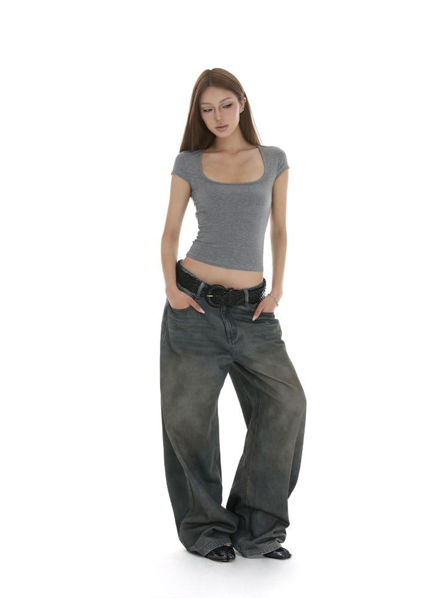 iamxiaa Square U Neck Small Flutter Sleeves Set In Shoulder Slim Fit Women&