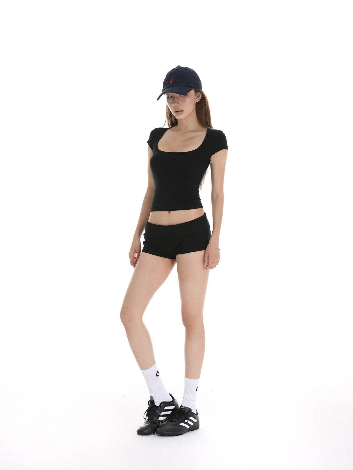 iamxiaa Square U Neck Small Flutter Sleeves Set In Shoulder Slim Fit Women&