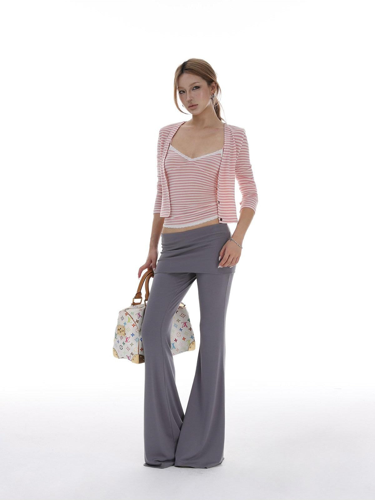 iamxiaa Striped Lace Detail Women&