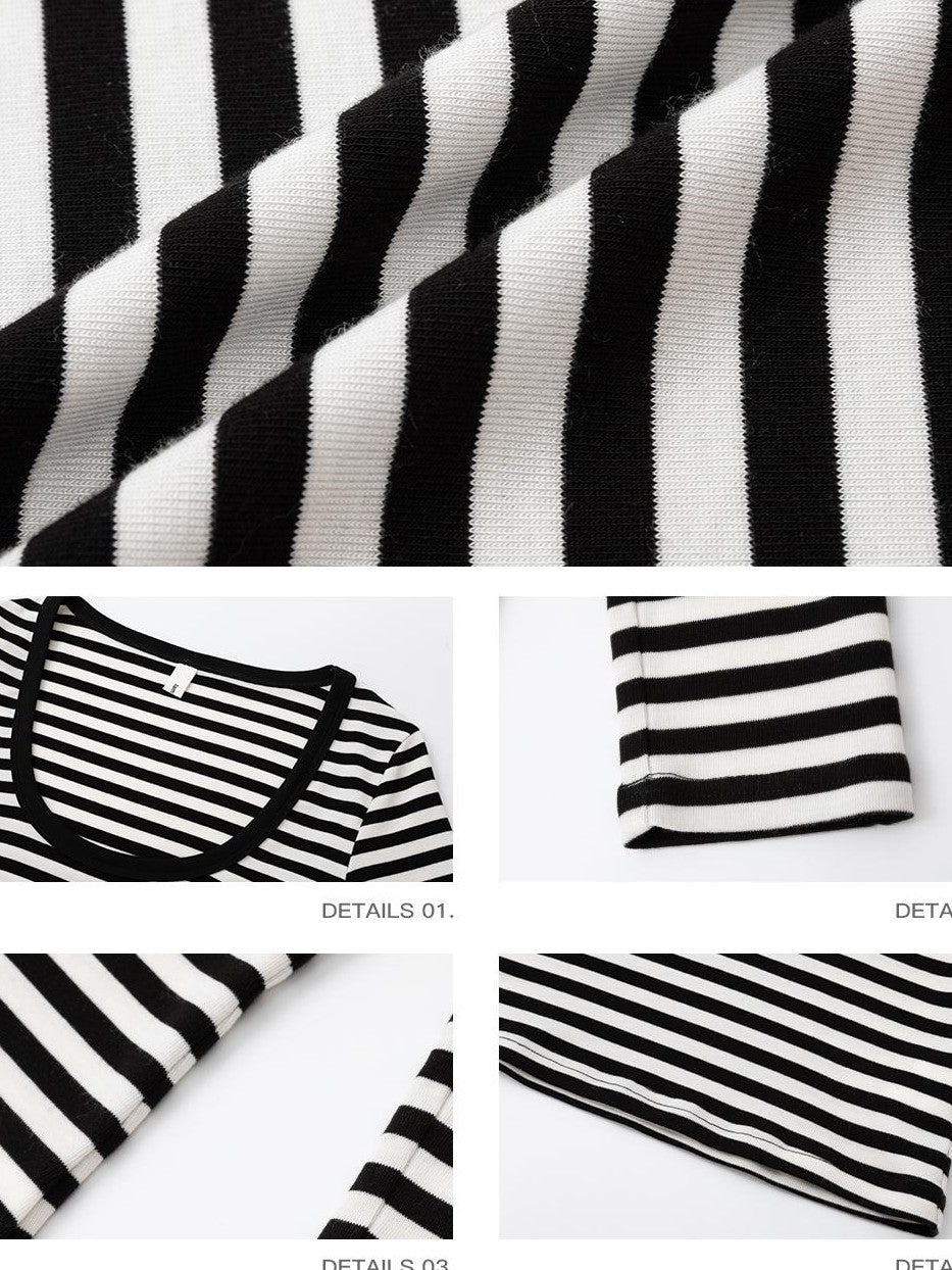 iamxiaa Striped U Neck Knit Lyocell Wool Women&