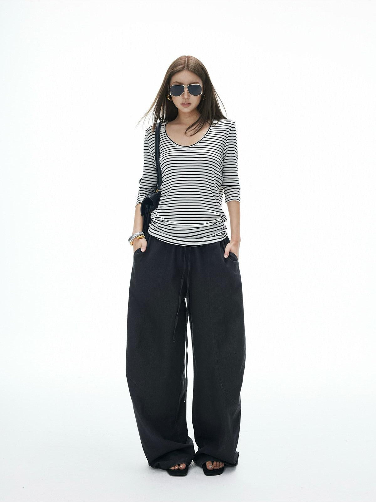 iamxiaa Striped U Neck Slim Fit Women&