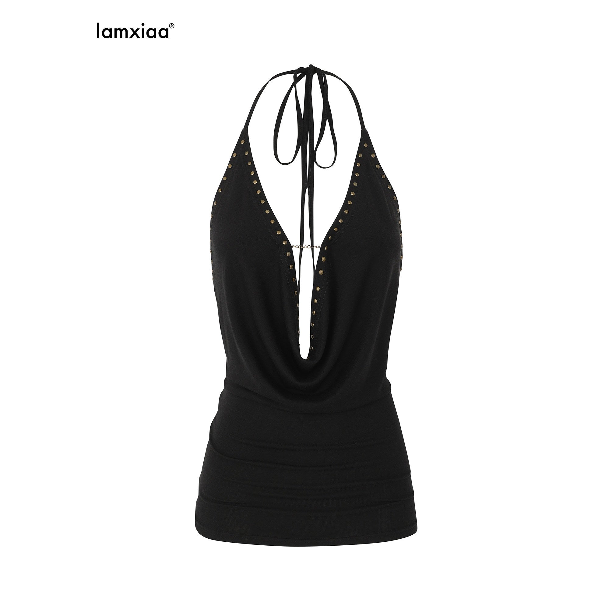 iamxiaa_Studded_Draped_Cowl_Tie_Neck_Slimming_Fitted_Women&
