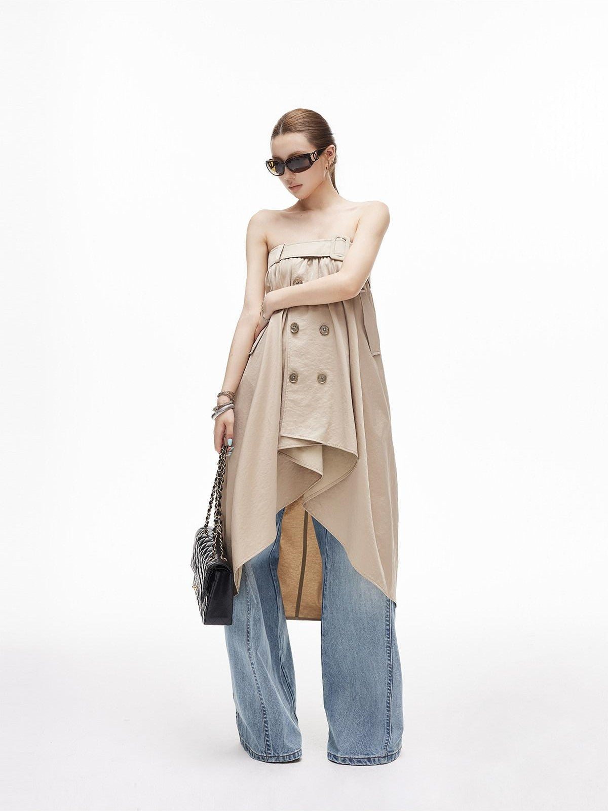 iamxiaa Subtle Sheen Bardot Neck Double Row Two Way Women&