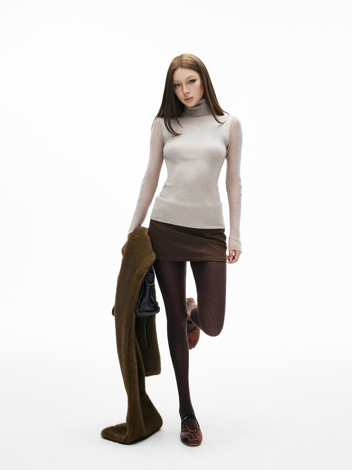 iamxiaa Textured Vertical Rib Knit Splice Women&