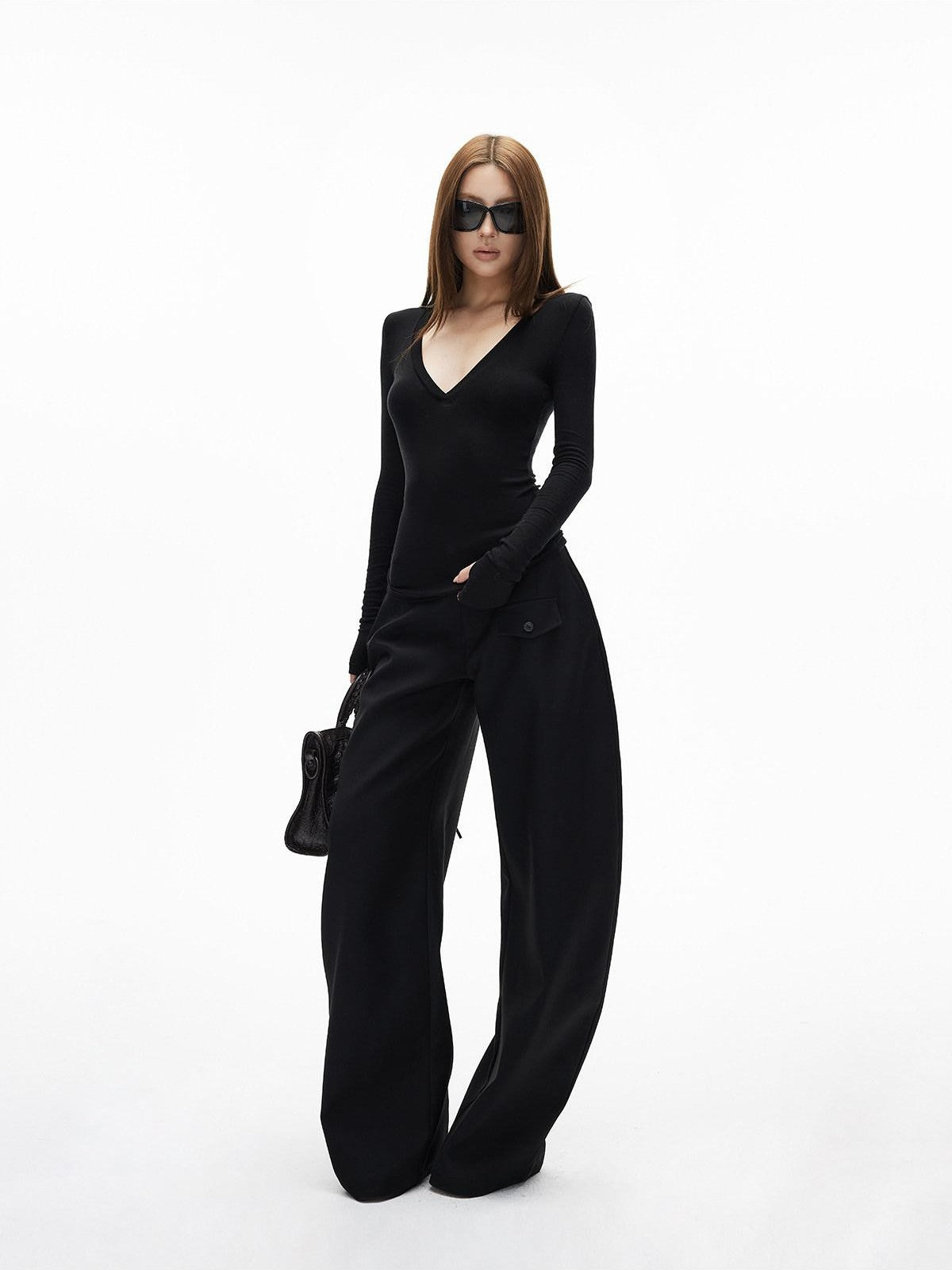 iamxiaa Two Tone 3d Pocket Flap Clean Minimal Rounded Curved Cut Women&