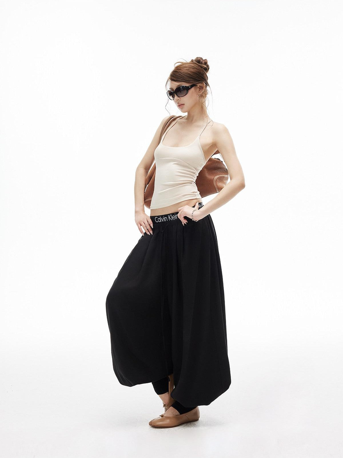 iamxiaa Two Tone Crisscross Open Back Metal Trim U Neck Women&
