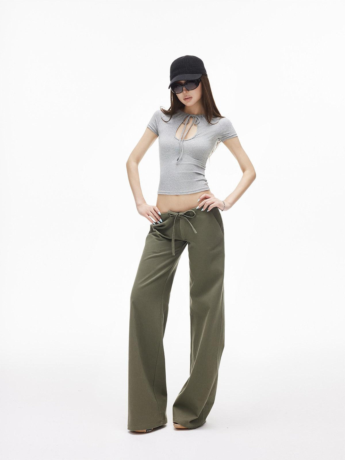 iamxiaa Two Tone Street Low Rise Drawstring Slim Women&