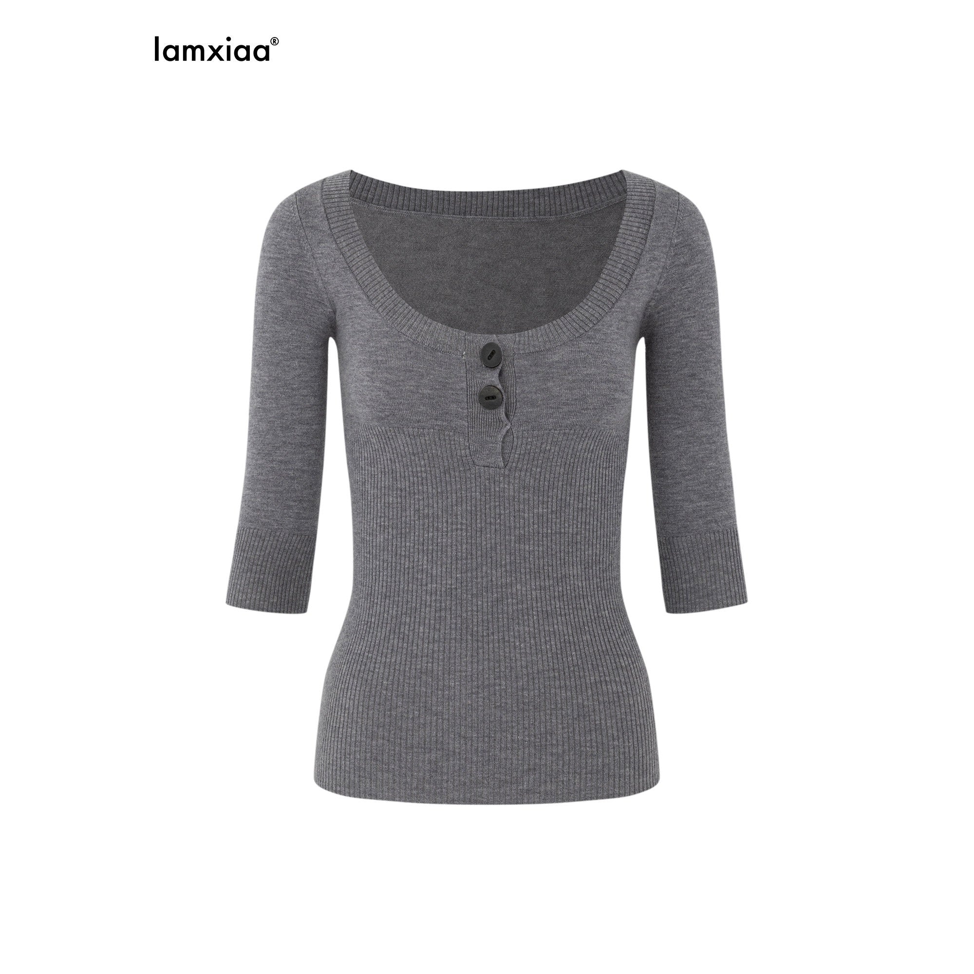 iamxiaa_Two_Tone_U_Neck_Henley_Bone_Button_Women&