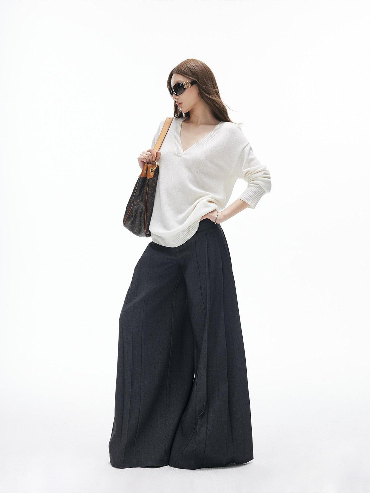 iamxiaa Two Tone V-neck Drop Shoulder Women&