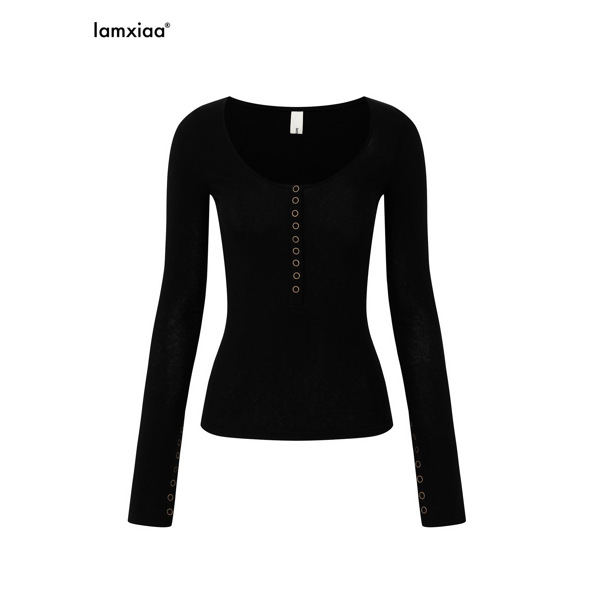 iamxiaa_U_Neck_9_Button_Placket_Adjustable_Cuffs_Women&
