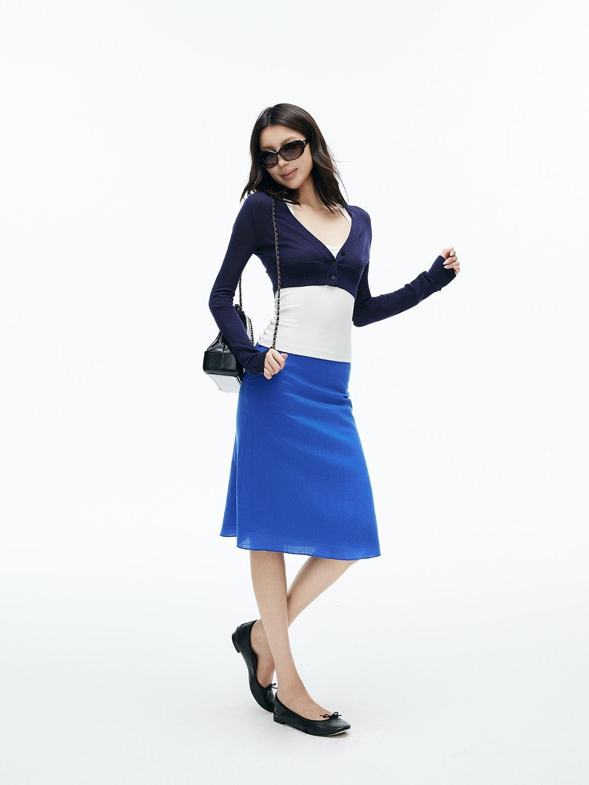 iamxiaa V-neck Button Down Cropped Slim Fit Lyocell Knit Women&