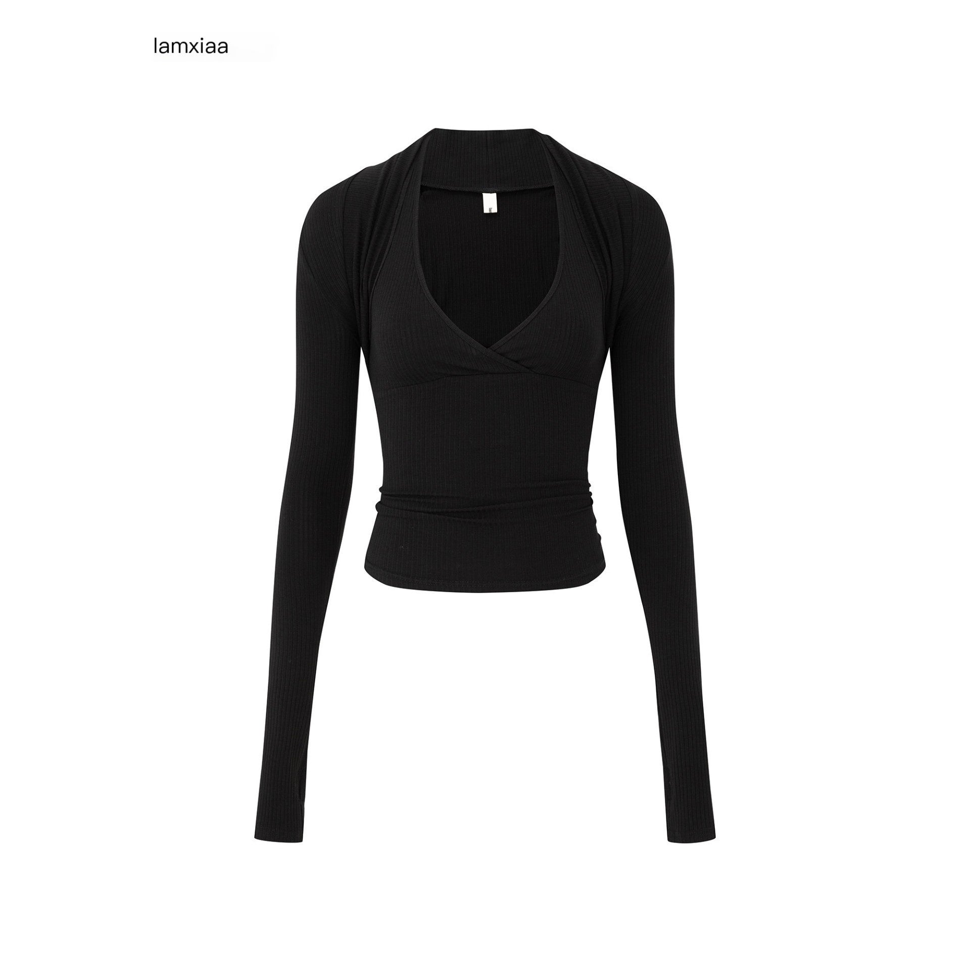 iamxiaa_V-neck_Halter_Waist_Cinching_Slim_Fit_Two_Piece_Women&