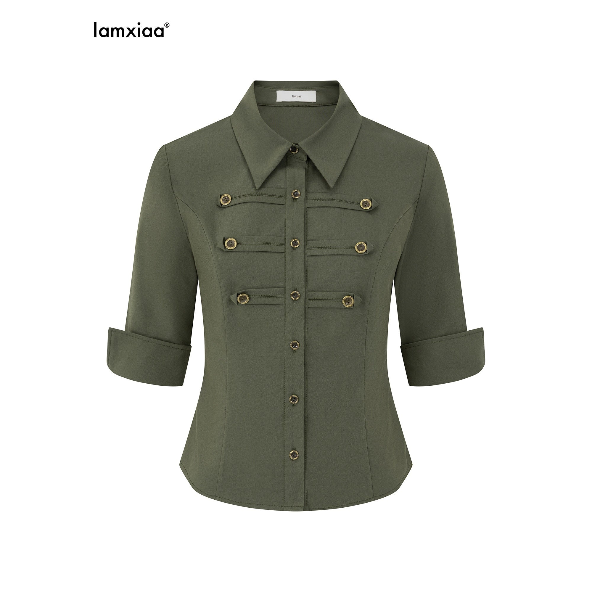 iamxiaa_Vintage_Army_Green_Napoleonic_Cropped_High_Waist_Slim_Mid_Sleeve_Women&