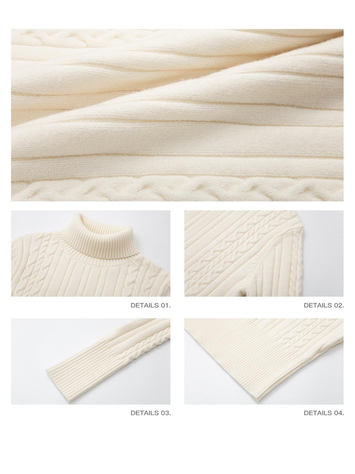 iamxiaa Vintage Chunky Cable Ribbed High Neck Slim Fit Women&