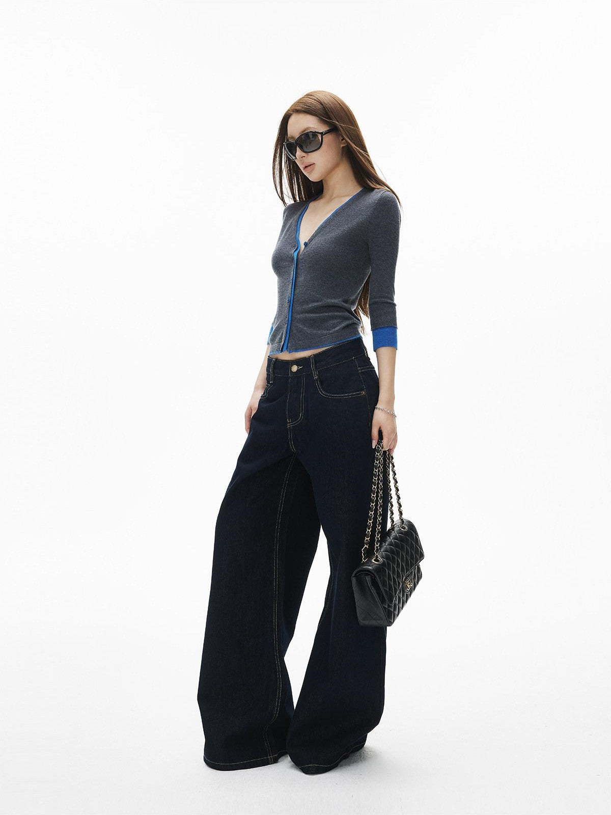 iamxiaa Vintage Contrast Stitch Fancy Pocket Slimming Women&