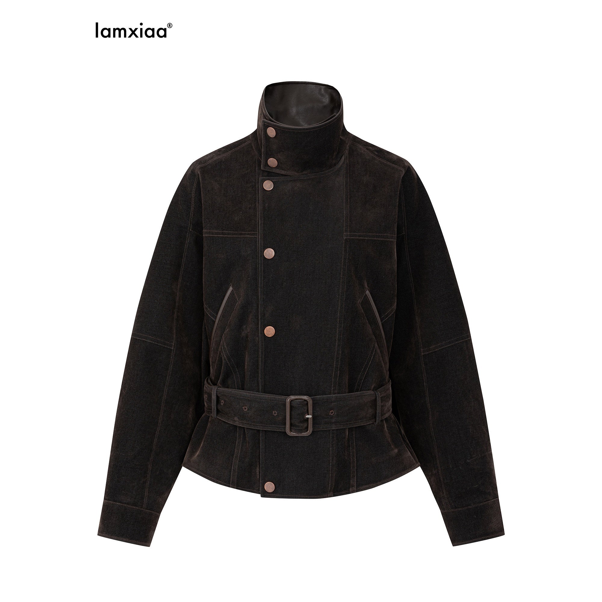 iamxiaa_Vintage_Flocked_Leather_Patch_Lantern_Sleeve_Tie_Waist_Women&