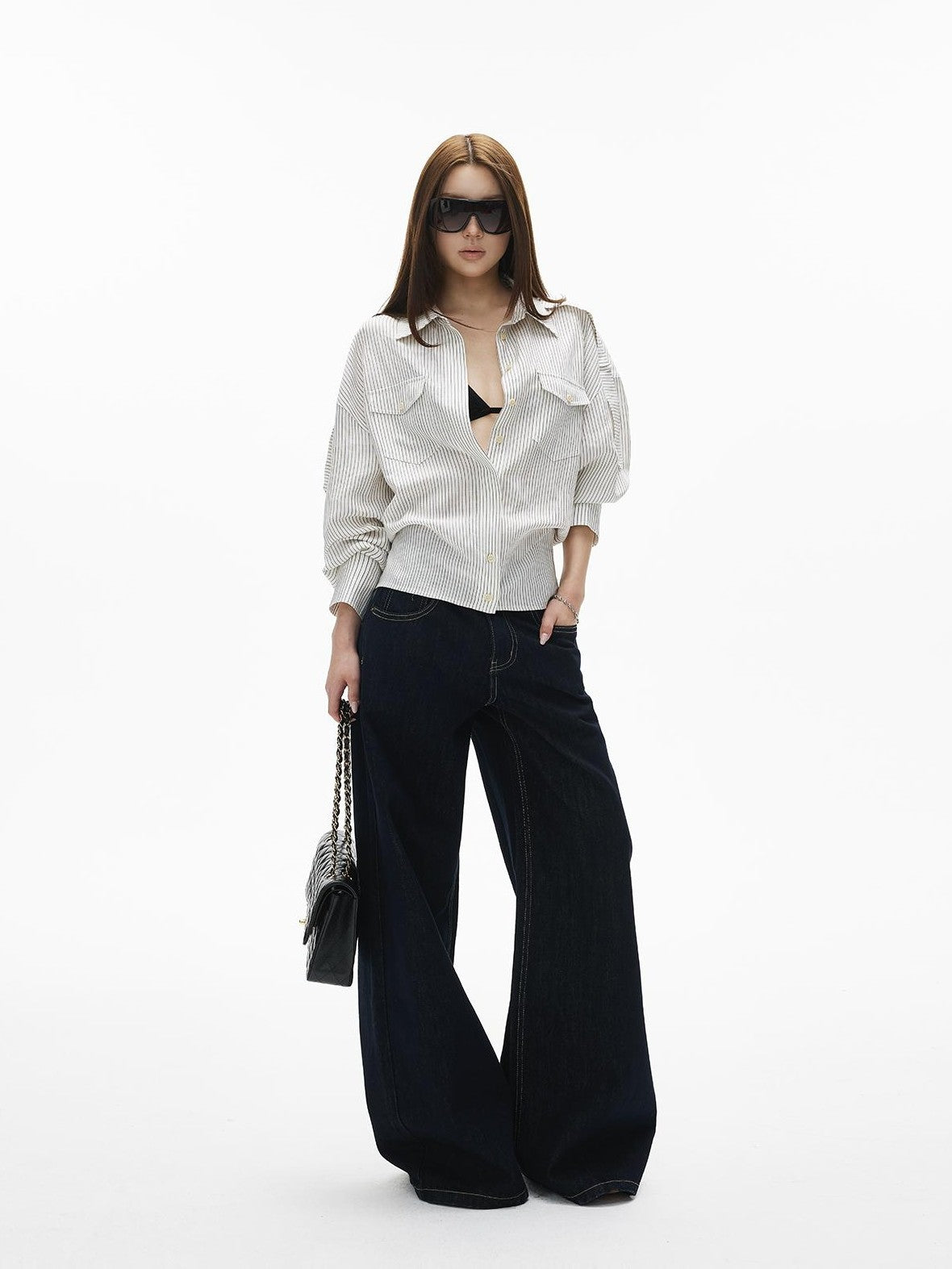 iamxiaa Washed Contrast Stitch Pocket Cotton Women&