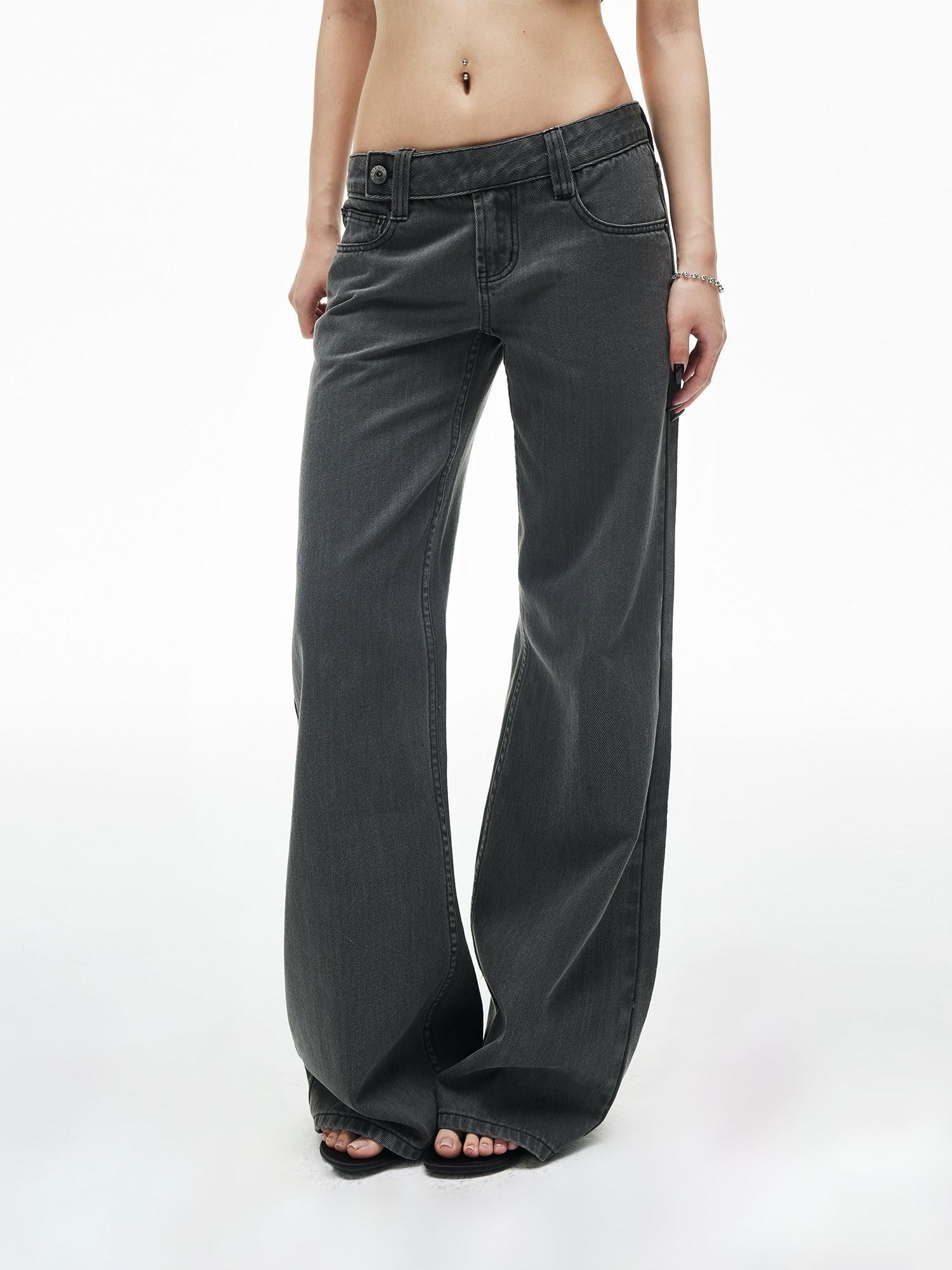 iamxiaa Washed Gray Low Rise Side Button Women&
