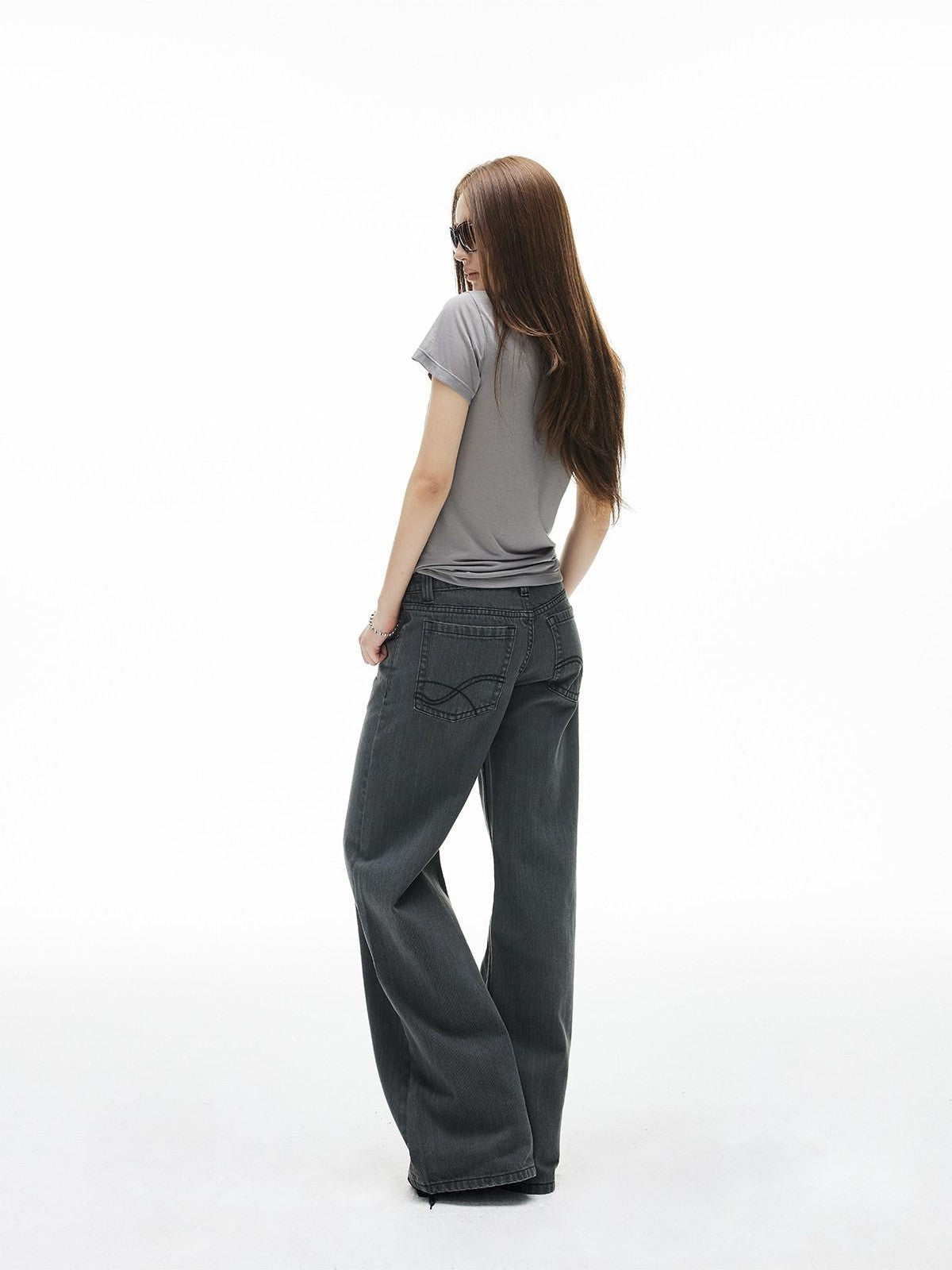 iamxiaa Washed Gray Low Rise Side Button Women&