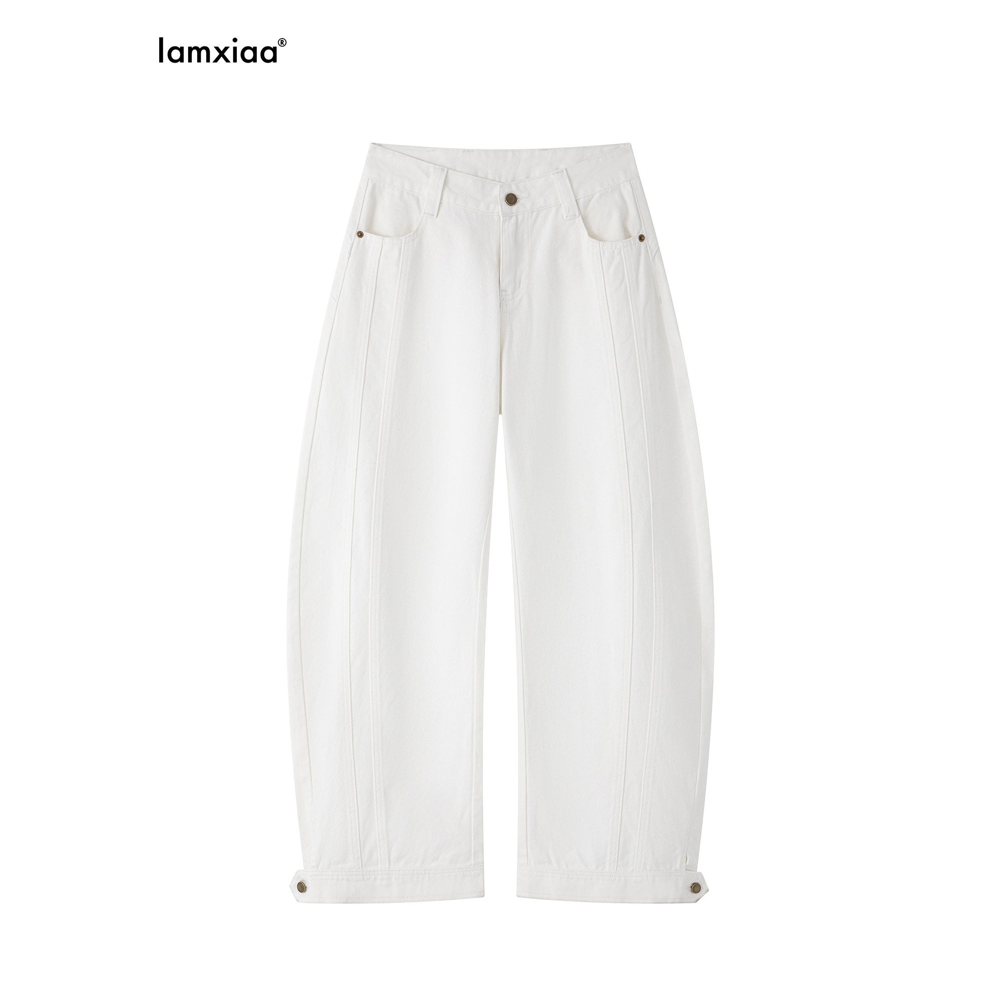 iamxiaa_White_Double_Stitch_Split_Hem_Cut_Copper_Button_Women&