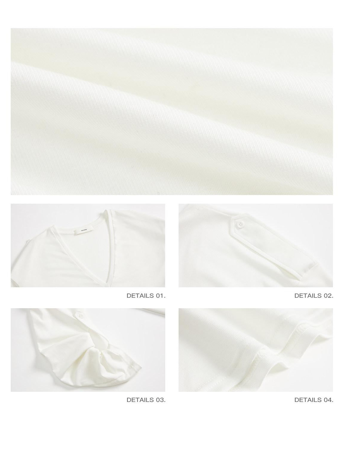 iamxiaa White Gray Narrow V-neck Epaulet Sleeve Tab Women&