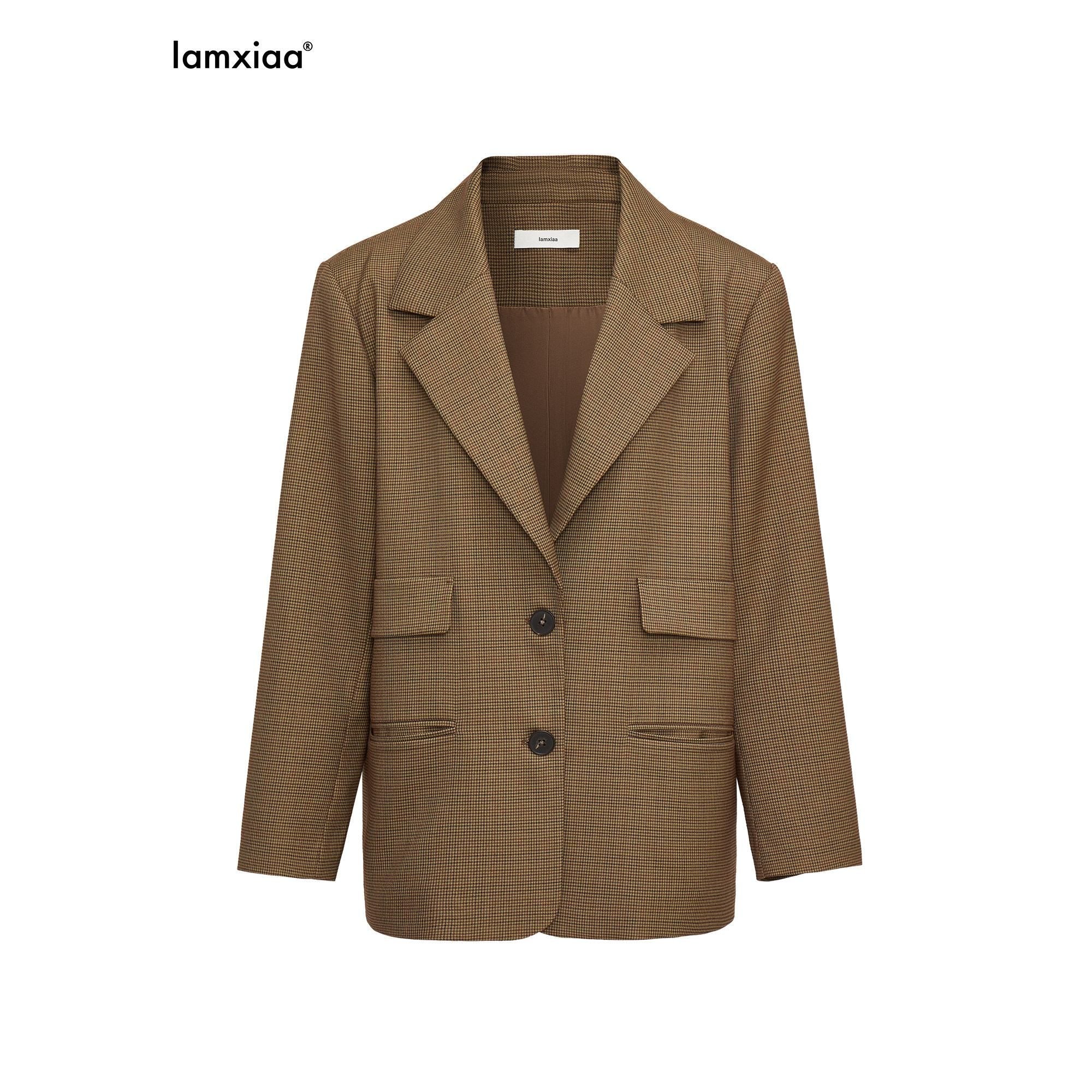 iamxiaa_Yellow_Brown_Houndstooth_Wide_Shoulder_Notched_Lapel_Women&