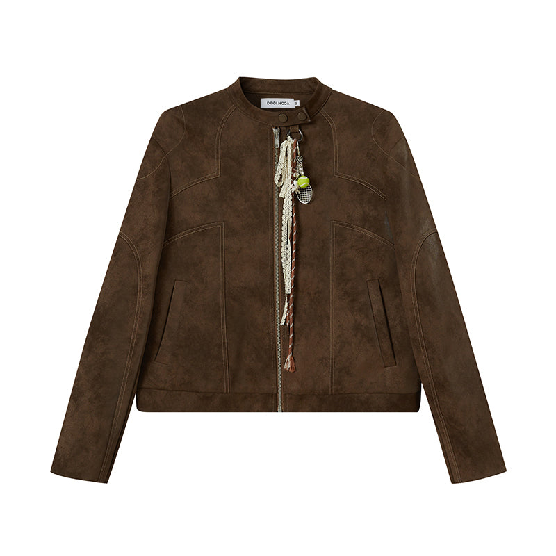 DIDDI MODA Retro Quilted Pu Biker Jacket With Oversize Collar
