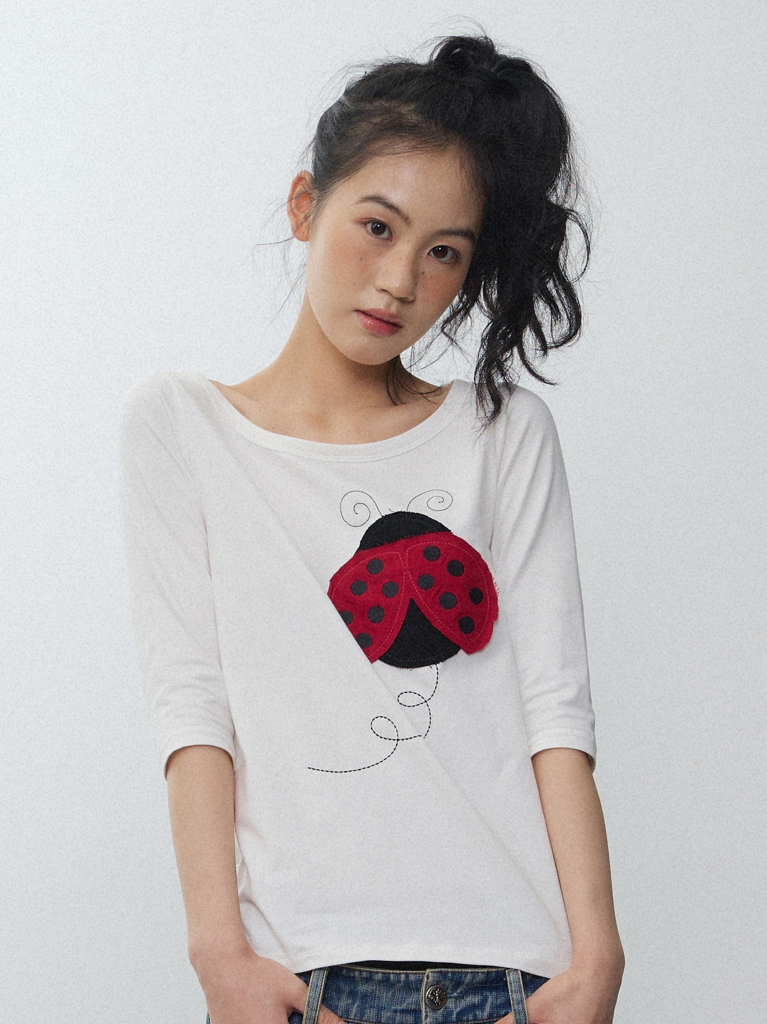 in_two_twos_Black_White_Striped_Ladybug_Applique_Women&