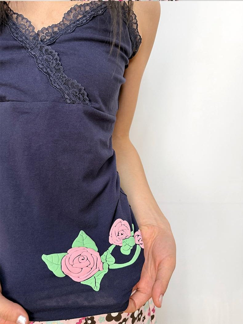 in two twos Floral Lace Trim Cross Front Adjustable Strap Cotton Women&